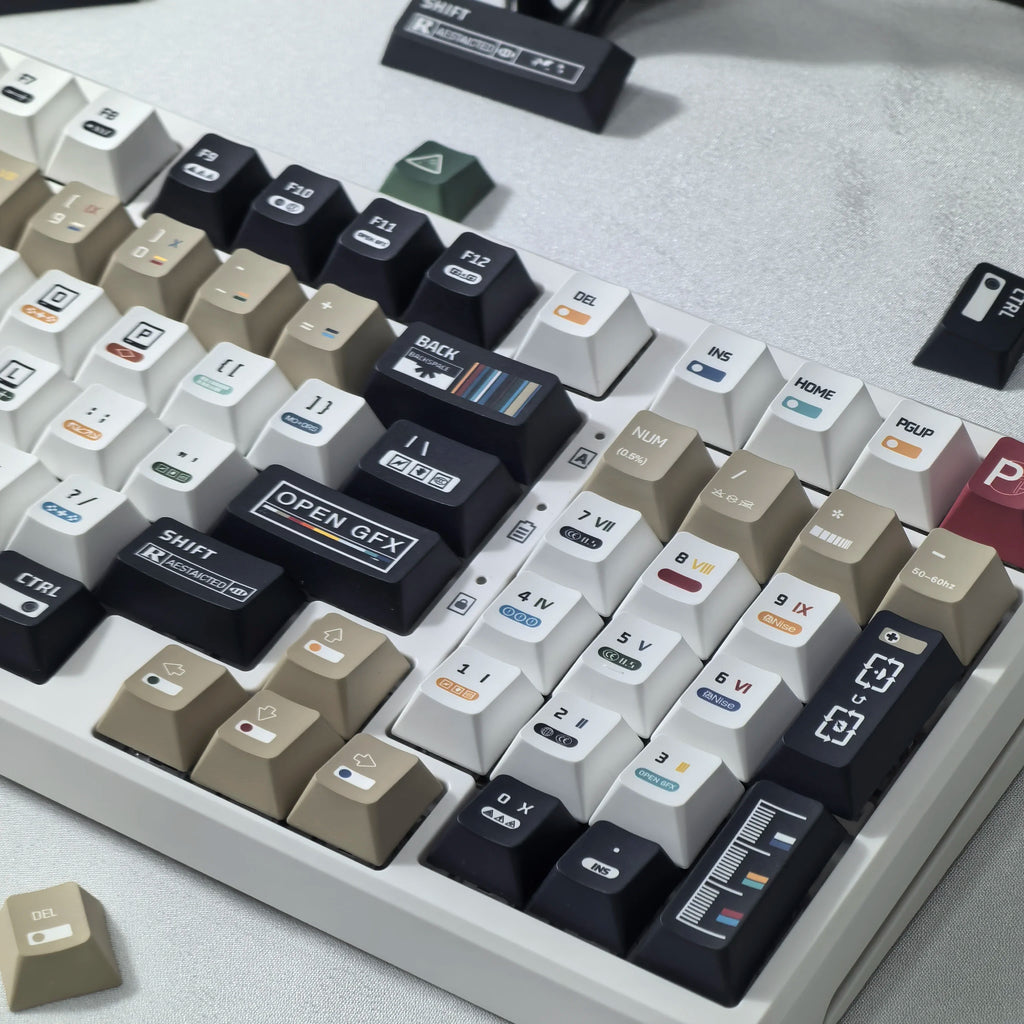 Korean Keycaps Maximalism Theme Keycap 135Keys Cherry Pbt Russian English Retro Keycap Black White Design  “L ”Shape Enter Key