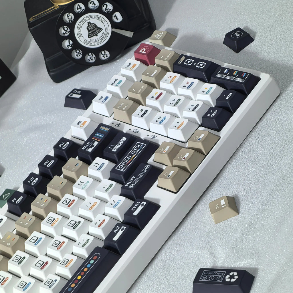 Korean Keycaps Maximalism Theme Keycap 135Keys Cherry Pbt Russian English Retro Keycap Black White Design  “L ”Shape Enter Key