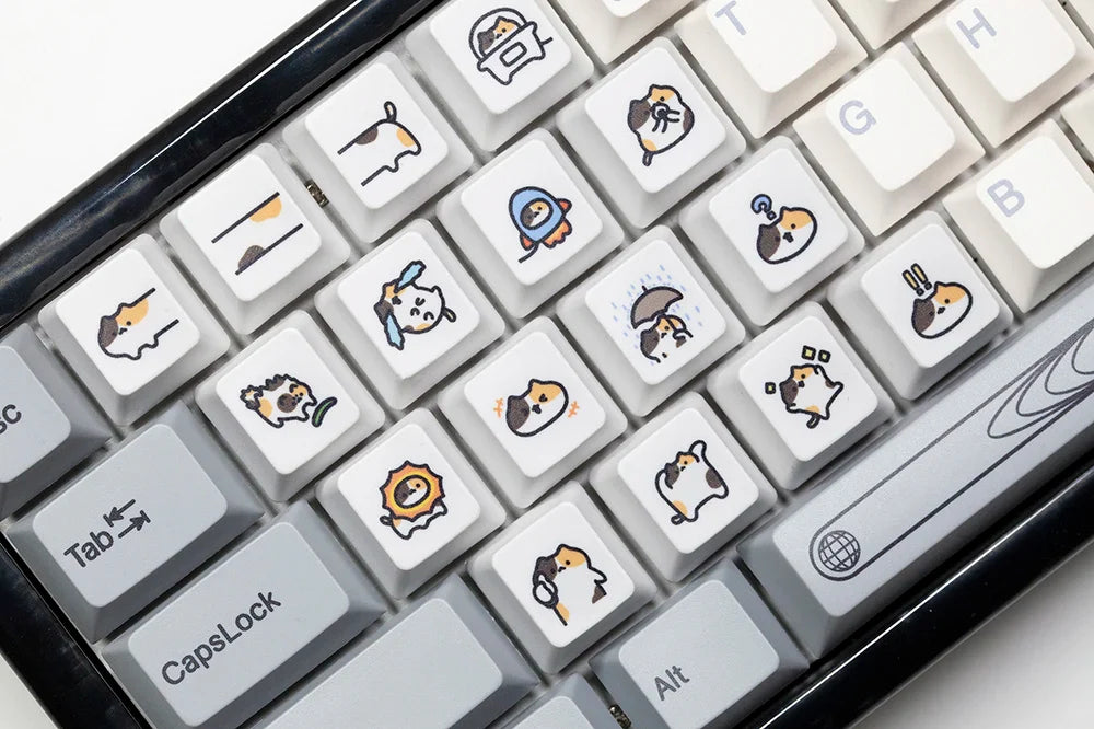 Cute Little Calico Cat Keycap Kitty Meme Keycap Dye Subbed keycaps for mx stem Gaming Mechanical Keyboards Orange White Black